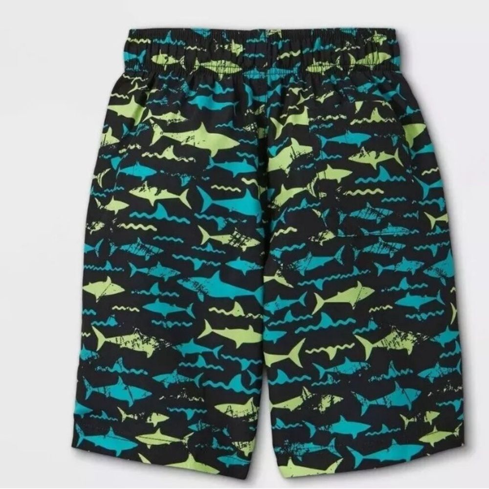 NWT Speedo Boys Shark Print Swim Trunks Shorts Black Size Small swimwear